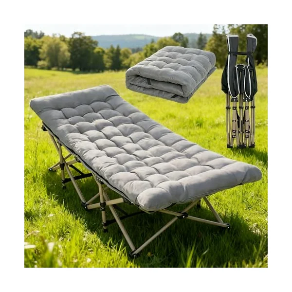 Oversized Folding Camping Cot with Thick Mattress, 600LBS Weight Capacity, Portable Foldable Bed for Adults - Ideal for Camping, Home Office Nap, Beach & Travel (190 * 68CM)