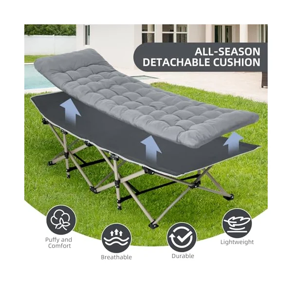Oversized Folding Camping Cot with Thick Mattress, 600LBS Weight Capacity, Portable Foldable Bed for Adults - Ideal for Camping, Home Office Nap, Beach & Travel (190 * 68CM)