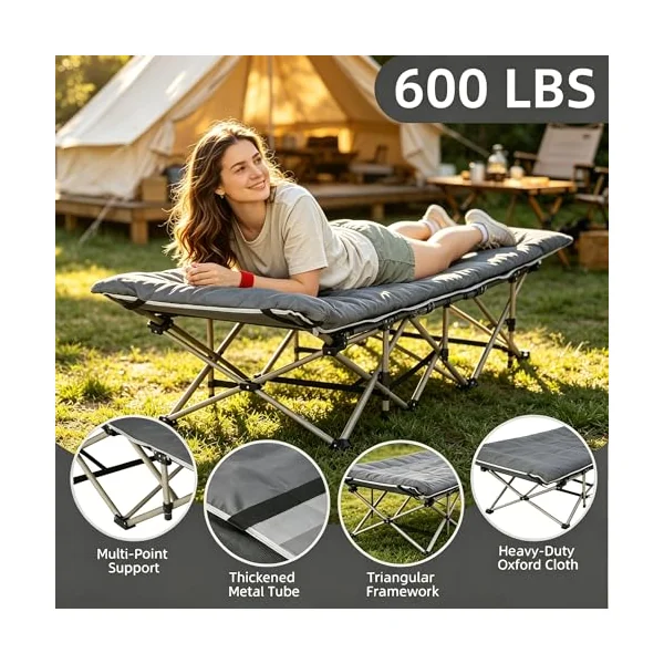 Oversized Folding Camping Cot with Thick Mattress, 600LBS Weight Capacity, Portable Foldable Bed for Adults - Ideal for Camping, Home Office Nap, Beach & Travel (190 * 68CM)
