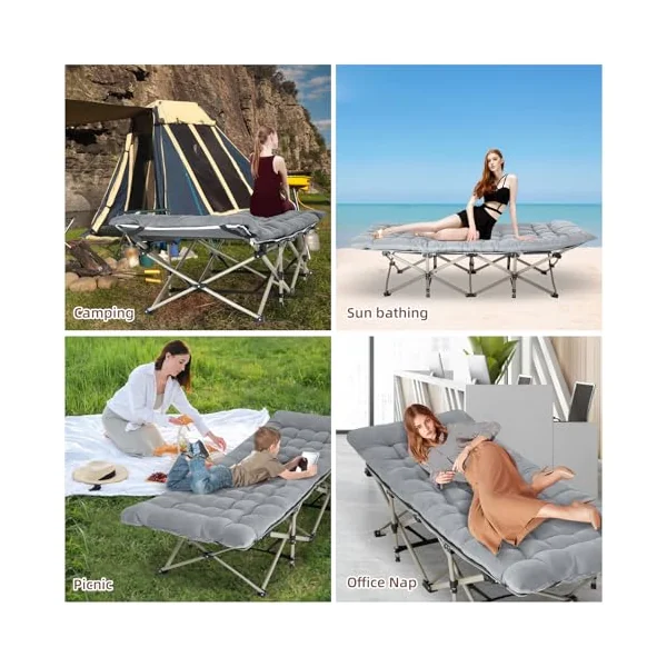 Oversized Folding Camping Cot with Thick Mattress, 600LBS Weight Capacity, Portable Foldable Bed for Adults - Ideal for Camping, Home Office Nap, Beach & Travel (190 * 68CM)