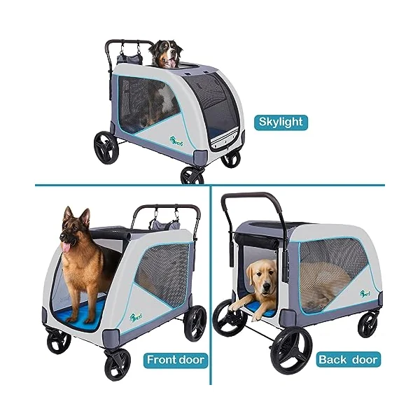 Ownpets XL Pet Stroller for Medium-Large Dogs,Dog Pushchairs with Brakes | Max Weight 55KG,Foldable,Mesh Window, Storage Bag, Easy to Assemble