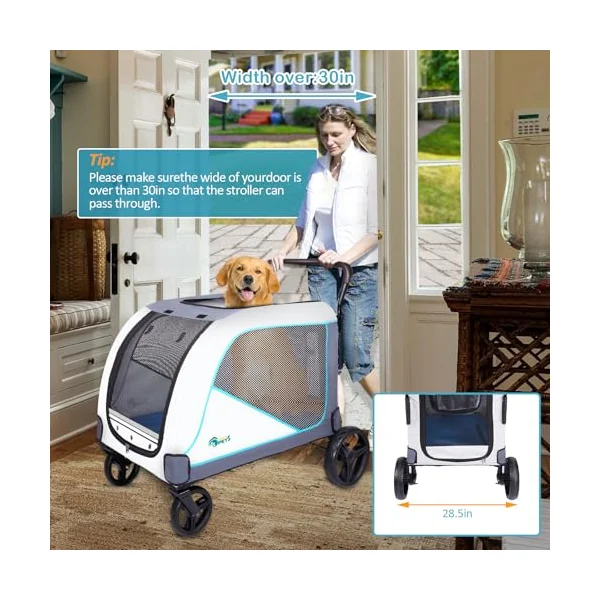 Ownpets XL Pet Stroller for Medium-Large Dogs,Dog Pushchairs with Brakes | Max Weight 55KG,Foldable,Mesh Window, Storage Bag, Easy to Assemble
