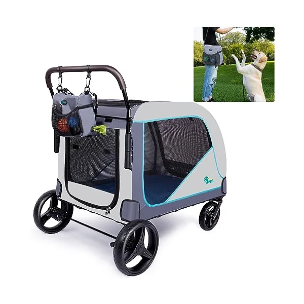 Ownpets XL Pet Stroller for Medium-Large Dogs,Dog Pushchairs with Brakes | Max Weight 55KG,Foldable,Mesh Window, Storage Bag, Easy to Assemble