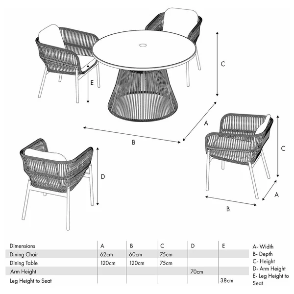 Pacific Martic 4 Seater Rattan Effect Patio Set - Natural