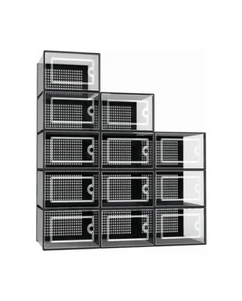 Pack of 12 Transparent Shoe Storage Boxes, Ventilated and Stackable for Easy Assembly