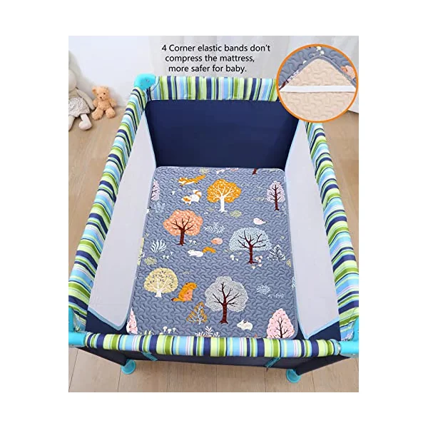 Padded Travel Cot Sheet Fitted 95x65 cm, Breathable Thick Baby Bed Sheets | Quilted Sheet Protector Foldable Mattress Pad, Soft Travel Cot Topper Cover