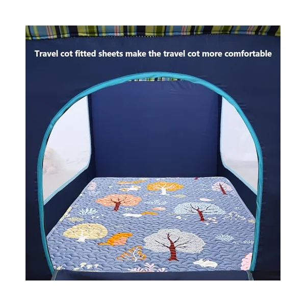 Padded Travel Cot Sheet Fitted 95x65 cm, Breathable Thick Baby Bed Sheets | Quilted Sheet Protector Foldable Mattress Pad, Soft Travel Cot Topper Cover