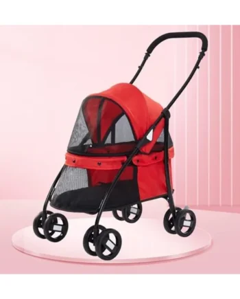 PAHION Compact Travel Stroller 360° Front Wheel Rear Wheel with Brake for Cats and Dogs Up to 15 Kg / 33 Lbs Easy Fold No Assembly Required (Color : Red)