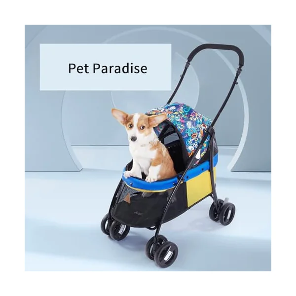 PAHION Compact Travel Stroller 360° Front Wheel Rear Wheel with Brake for Cats and Dogs Up to 15 Kg / 33 Lbs Easy Fold No Assembly Required (Color : Red)