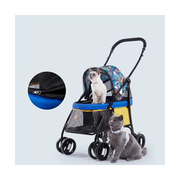 PAHION Compact Travel Stroller 360° Front Wheel Rear Wheel with Brake for Cats and Dogs Up to 15 Kg / 33 Lbs Easy Fold No Assembly Required (Color : Red)