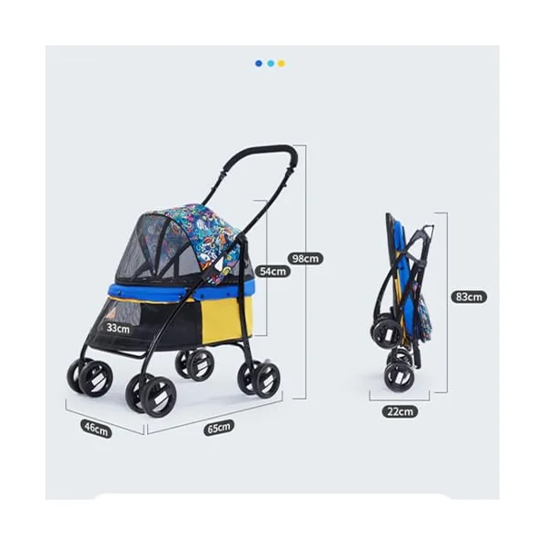 PAHION Compact Travel Stroller 360° Front Wheel Rear Wheel with Brake for Cats and Dogs Up to 15 Kg / 33 Lbs Easy Fold No Assembly Required (Color : Red)