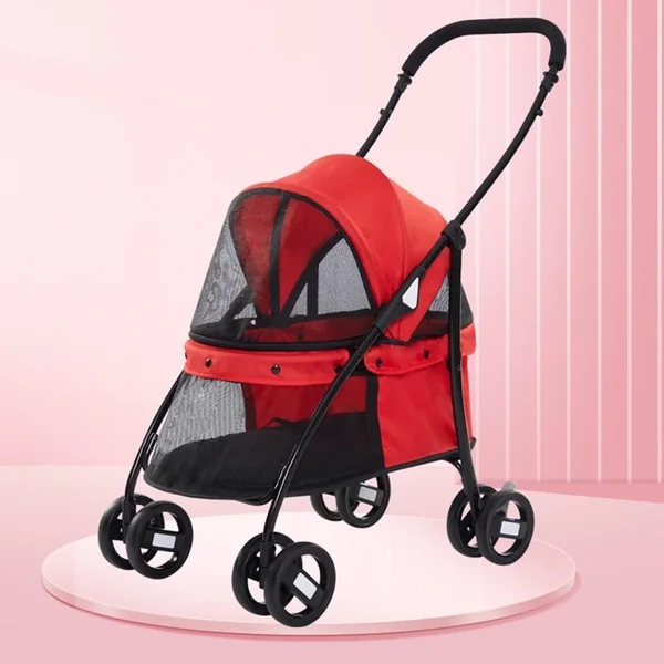 PAHION Compact Travel Stroller 360° Front Wheel Rear Wheel with Brake for Cats and Dogs Up to 15 Kg / 33 Lbs Easy Fold No Assembly Required (Color : Red)