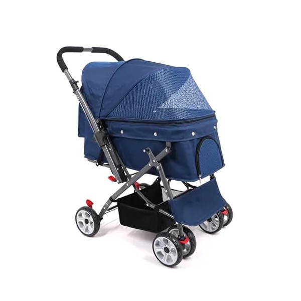 PAHION Lightweight Pet Strollers Portable Compact Travel Dog Stroller For Small And Medium Cats, Dogs, Puppy Pet Stroller Up To 25 Kg / 55 Lbs Dog Car Seat (Color : Blue)
