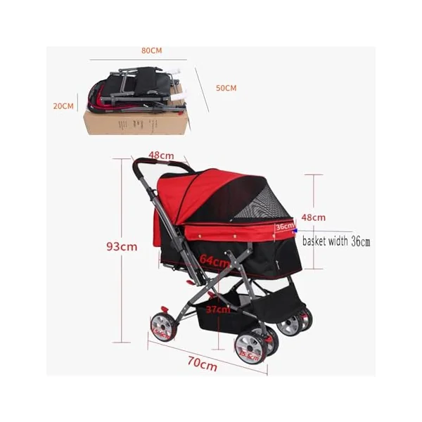 PAHION Lightweight Pet Strollers Portable Compact Travel Dog Stroller For Small And Medium Cats, Dogs, Puppy Pet Stroller Up To 25 Kg / 55 Lbs Dog Car Seat (Color : Blue)