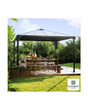 Palram Canopia Palermo 3.6x3.6m Aluminium & Polycarbonate Gazebo with Heat Block Roof, UV Protection & Built-In Gutters