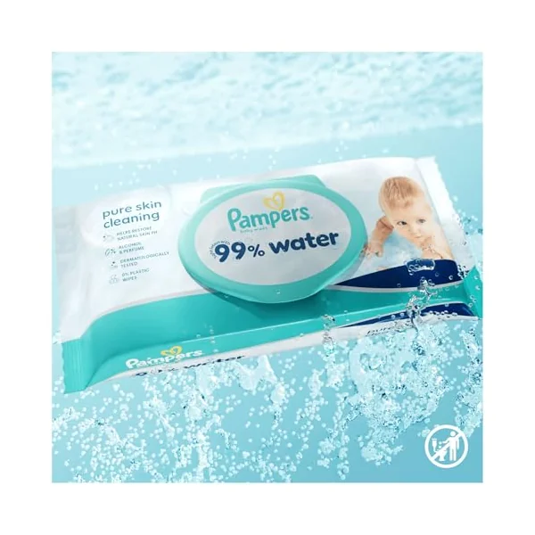 Pampers 99% Water Baby Wipes Plastic Free, 18 Packs of 60 Wipes = 1080 Baby Wet Wipes, Light Lotion with 99% Water