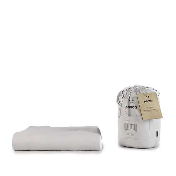 Panda® Cot Bed Bamboo Mattress Protector - Pure White, 140 x 70 x 15 cm | Smooth, Silent & Soft | Waterproof & Washable | Hypoallergenic, Odour-Resistant & Antibacterial | Secure Fit | Bamboo & Cotton
