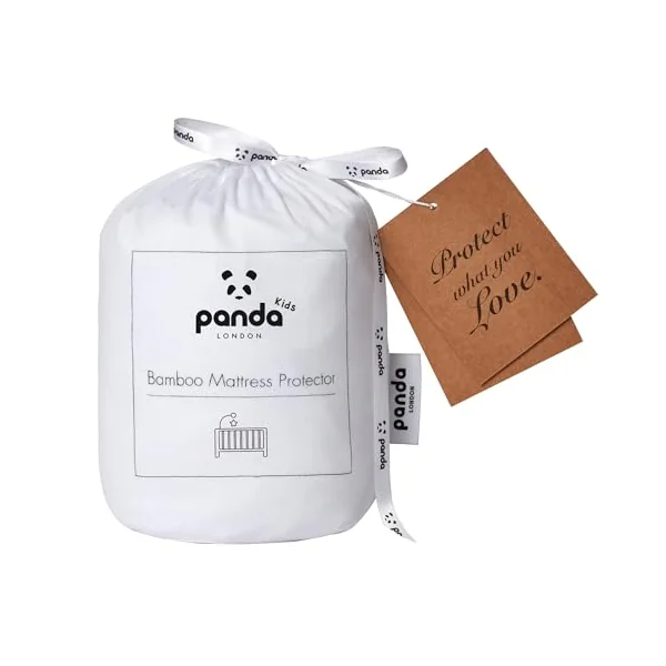 Panda® Cot Bed Bamboo Mattress Protector - Pure White, 140 x 70 x 15 cm | Smooth, Silent & Soft | Waterproof & Washable | Hypoallergenic, Odour-Resistant & Antibacterial | Secure Fit | Bamboo & Cotton