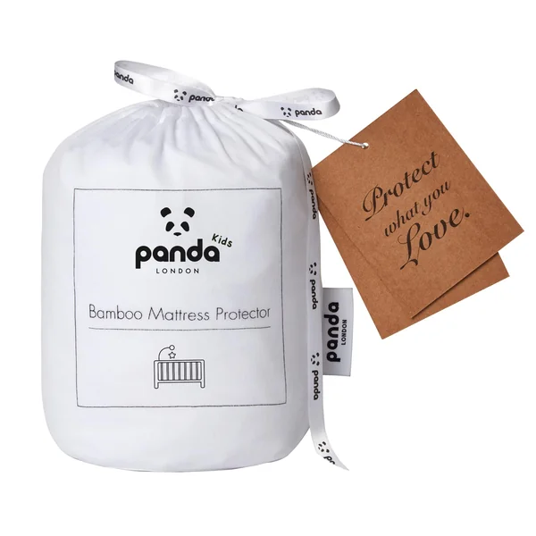 Panda® Cot Bed Bamboo Mattress Protector - Pure White, 140 x 70 x 15 cm | Smooth, Silent & Soft | Waterproof & Washable | Hypoallergenic, Odour-Resistant & Antibacterial | Secure Fit | Bamboo & Cotton