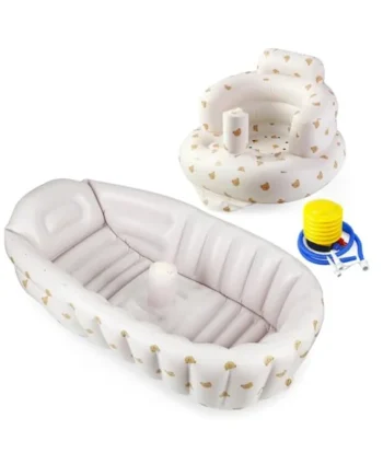 PandaEar 2Pack Baby Inflatable Bathtub & Baby Seat for Sitting Up 3 Months+, Portable Travel Inflatable Baby Chair, Infant Bath Tub and Chair with Built in Air Pump for Newborn