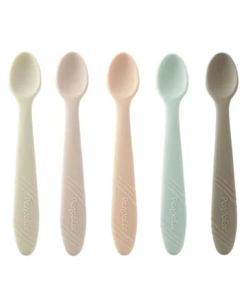 PandaEar 5 Pack Soft Silicone Baby Spoons, First Stage Training Spoons for Weaning & Self-Feeding, BPA-Free Gum-Friendly Teething Spoons, Muted Tones for Healthy Sight Development, 6.1" Long Handle