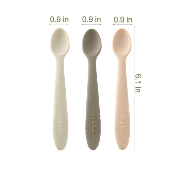 PandaEar 5 Pack Soft Silicone Baby Spoons, First Stage Training Spoons for Weaning & Self-Feeding, BPA-Free Gum-Friendly Teething Spoons, Muted Tones for Healthy Sight Development, 6.1" Long Handle