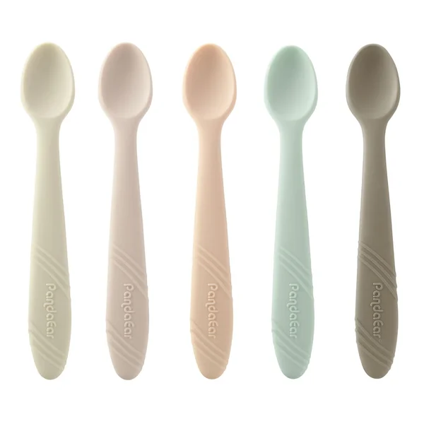 PandaEar 5 Pack Soft Silicone Baby Spoons, First Stage Training Spoons for Weaning & Self-Feeding, BPA-Free Gum-Friendly Teething Spoons, Muted Tones for Healthy Sight Development, 6.1" Long Handle