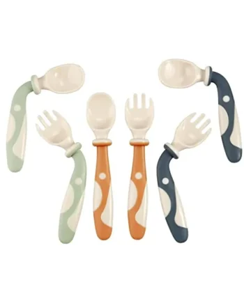 PandaEar 6 Pcs Baby Spoons and Forks Set, 360° Bendable Toddler Training Utensils for Self Feeding, Flexible TPE & PP First Stage Learning Cutlery, BPA Free Easy Grip Weaning Supplies