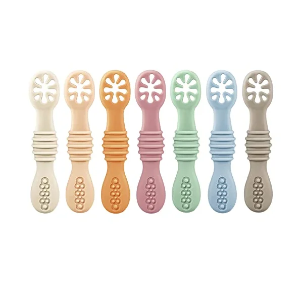 PandaEar 7 Pack Silicone Weaning Spoons - Self Feeding Toddler Spoons for 4-6 Months, Baby Led Weaning | Toddler Infant Feeding Spoon First Stage, BPA Free