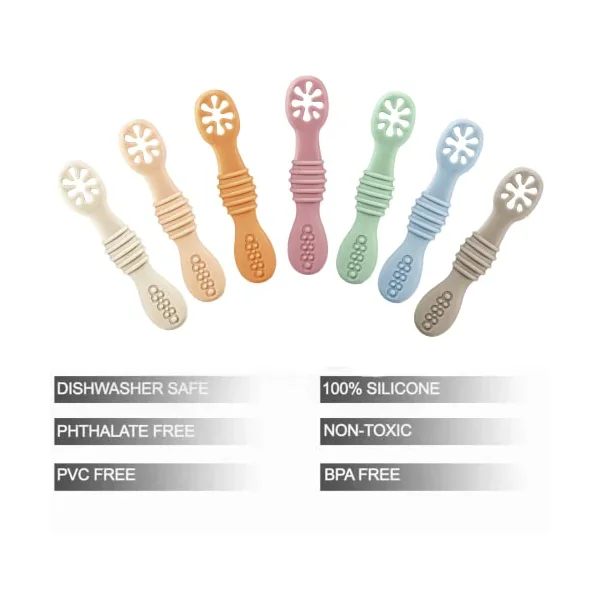 PandaEar 7 Pack Silicone Weaning Spoons - Self Feeding Toddler Spoons for 4-6 Months, Baby Led Weaning | Toddler Infant Feeding Spoon First Stage, BPA Free