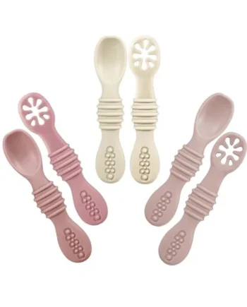 PandaEar Silicone Baby Spoons Self Feeding 4 6 Months| 6 Pack Baby Weaning Spoons| Toddler Baby Feeding Spoon| Blw Spoons Baby Utensils| BPA Free (Pink/Light Pink/Beige)