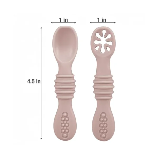PandaEar Silicone Baby Spoons Self Feeding 4 6 Months| 6 Pack Baby Weaning Spoons| Toddler Baby Feeding Spoon| Blw Spoons Baby Utensils| BPA Free (Pink/Light Pink/Beige)