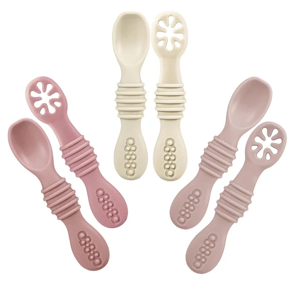 PandaEar Silicone Baby Spoons Self Feeding 4 6 Months| 6 Pack Baby Weaning Spoons| Toddler Baby Feeding Spoon| Blw Spoons Baby Utensils| BPA Free (Pink/Light Pink/Beige)