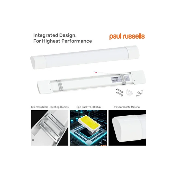 paul russells 4 ft LED Batten Tube Lights, 40W 4800 Lumens, IP20, 4000K Cool White, Ultra Slim, Pack of 2