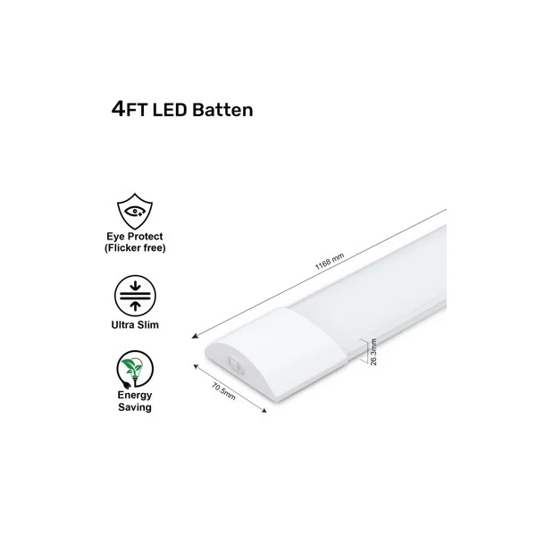paul russells 4ft LED Batten Lights, 40W, 4800 Lumens, IP20, 3000K/4000K/6500K Colour Changeable CCT, Pack of 2