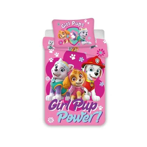 Paw Patrol 'Girl Pup Power' Bed Linen 100 x 135 + 40 x 60 cm | Reversible baby bedding | Natural cotton soft breathable | Official Nickelodeon | Girls 0-3 | Cot size | Machine washable
