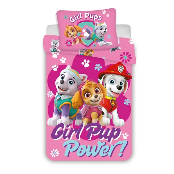 Paw Patrol 'Girl Pup Power' Bed Linen 100 x 135 + 40 x 60 cm | Reversible baby bedding | Natural cotton soft breathable | Official Nickelodeon | Girls 0-3 | Cot size | Machine washable
