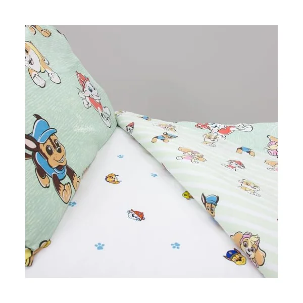 Paw Patrol Official Junior Fitted Bedsheet | Missions Design | Featuring Skye, Chase and Rubble | Designed for Junior Cot Beds | Soft Polyester with Elastic Edge | Perfect for Kids Bedroom
