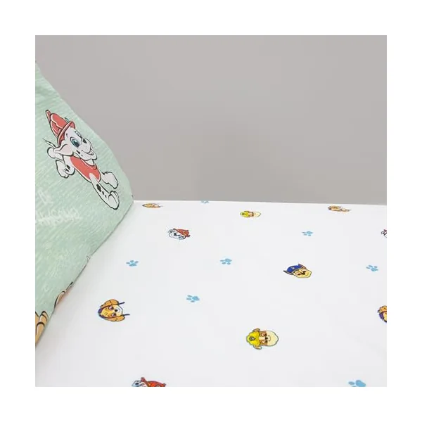 Paw Patrol Official Junior Fitted Bedsheet | Missions Design | Featuring Skye, Chase and Rubble | Designed for Junior Cot Beds | Soft Polyester with Elastic Edge | Perfect for Kids Bedroom