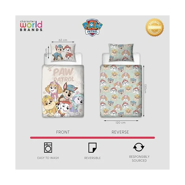 Paw Patrol Officially Licensed Toddler Cot Bed Duvet Cover | Sketchy Design Reversible 2 Sided Junior Bedding Including Matching Pillow Case Brands