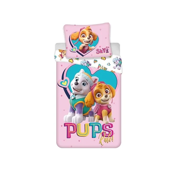 Paw Patrol Stella Everest Baby Duvet Cover 100x135 + Pillowcase | Reversible baby bedding | Natural cotton soft breathable | Official Nickelodeon | Girls 0-3 | Cot size | Gift | Gift idea