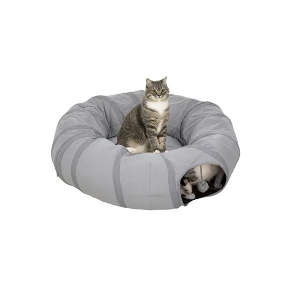 PawHut 2 in 1 Cat Tunnel with Bed, Cat Play Tunnel for Indoor Cats, Grey