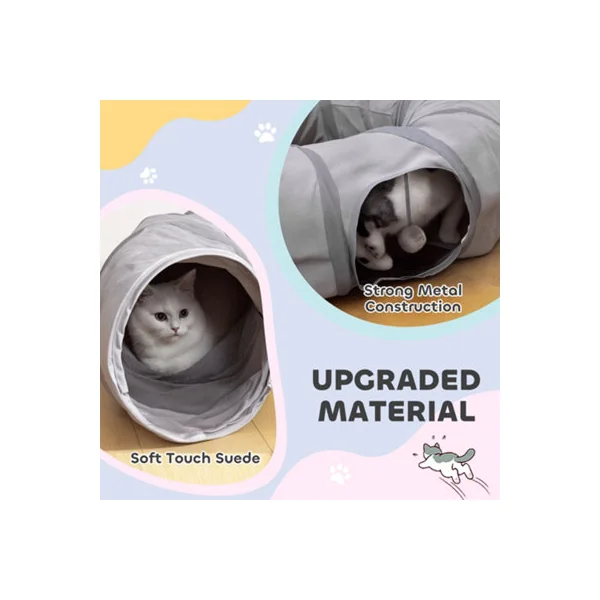 PawHut 2 in 1 Cat Tunnel with Bed, Cat Play Tunnel for Indoor Cats, Grey