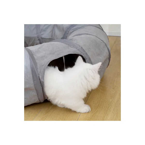 PawHut 2 in 1 Cat Tunnel with Bed, Cat Play Tunnel for Indoor Cats, Grey