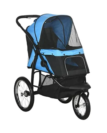 PawHut Dog Pram Dog Stroller Foldable for Medium, Small Breeds Blue | Jogger, Pet Pushchair, Rubber Wheels, Washable Cushion