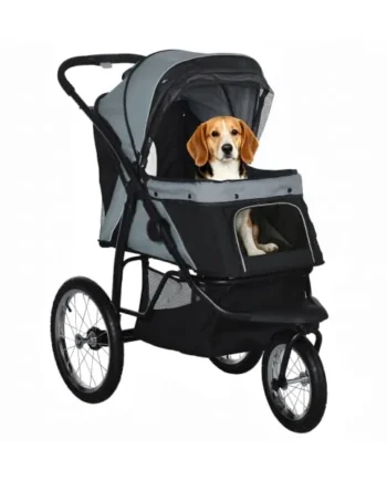 PawHut Dog Pram Dog Stroller Foldable for Medium, Small Breeds Grey | Jogger, Pet Pushchair, Rubber Wheels, Washable Cushion