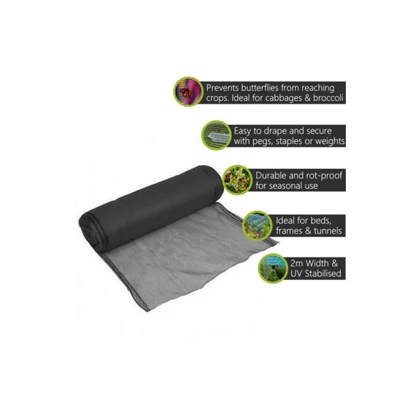 Pegdev - PDL - Black Butterfly Netting UV-Stabilised Mesh to Shield Vegetables and Plants from Insects Cut-to-Size 35m
