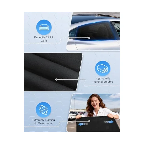 PEMOTech Car Window Shades for Baby 2 Pack - Stretchable & Breathable Spandex Car Sun Shade for Baby - Car Shades UV Sun Protection for Babies/Kids/Adults/Pets - 39.8" x27.2" Fits 99% Cars