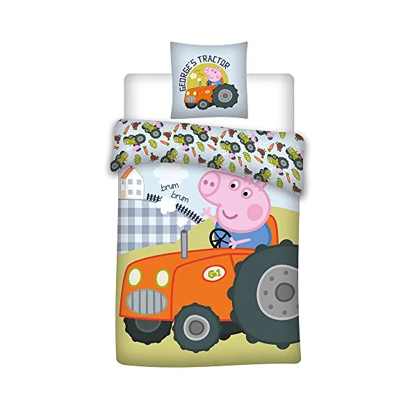Peppa Pig Baby Duvet Cover 100x135 + Pillowcase 40x60 100% Cotton | Reversible baby bedding | Oeko-Tex certified cotton | Official Peppa Pig | Girls 0-3 | Cot size | Machine washable