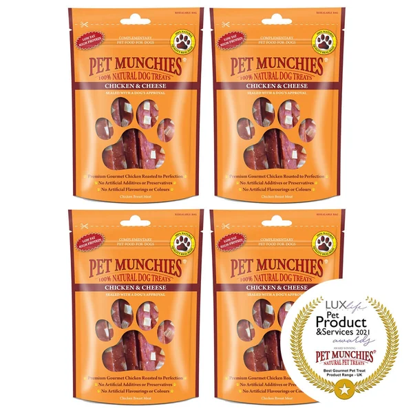 Pet Munchies Natural Chicken & Cheese Dog Training Treats, 4 x 100g